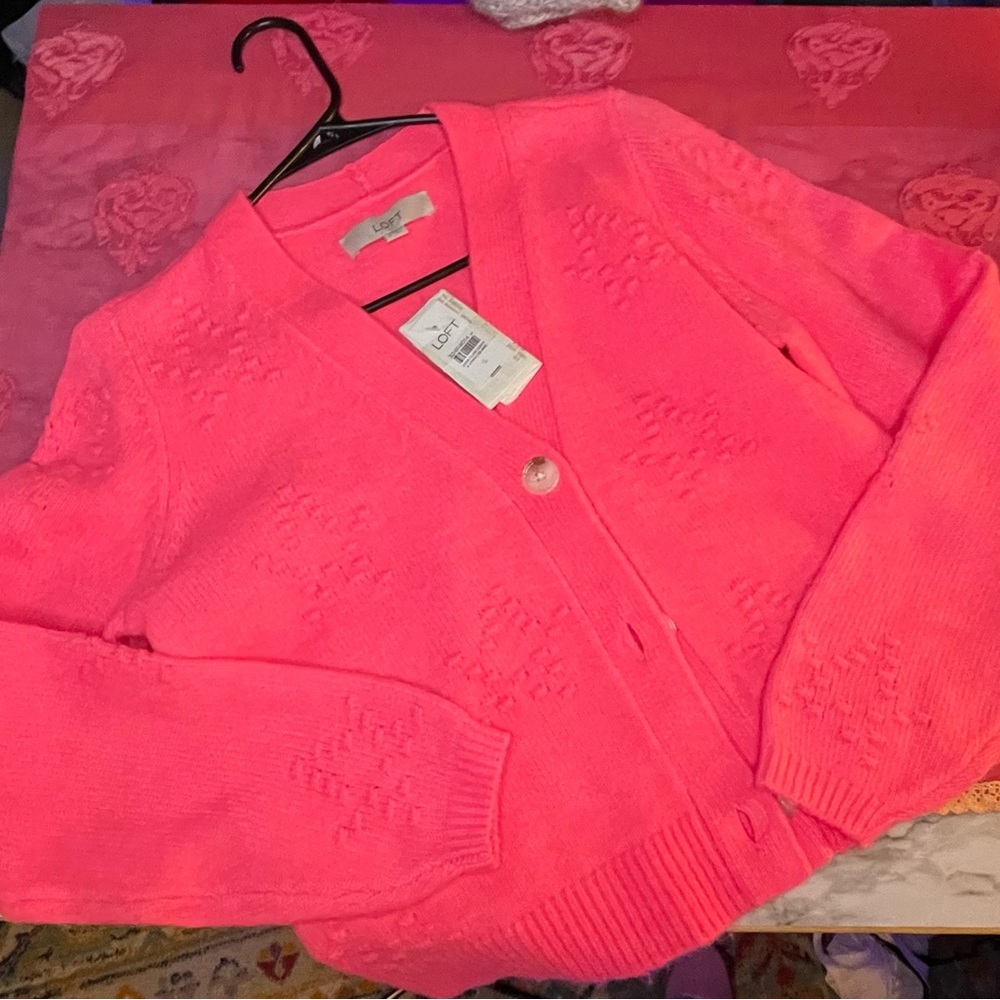 LOFT Star Bobble Pink Cardigan Sweater